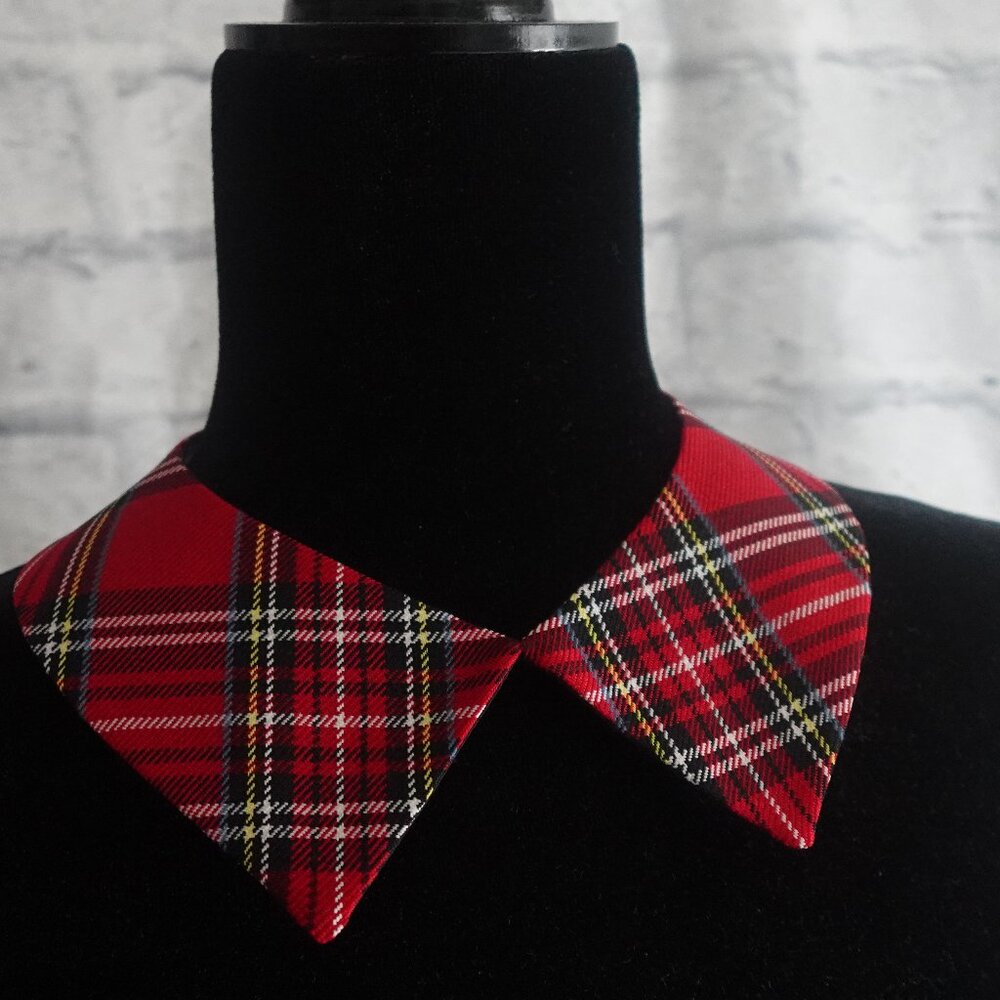 Detachable Red Tartan collar necklace with ribbon closure